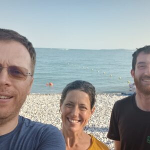 Zac with A Rocha France directors Jean-Francois and Claire Mouhout (after picking me up from the airport we went straight to the beach for a swim!)
