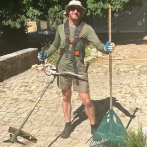 Geared up for cutting grass around the Les Courmettes property